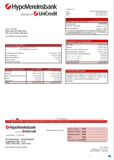 Download Germany HypoVereinsbank bank mortgage statement scr Photoshop template